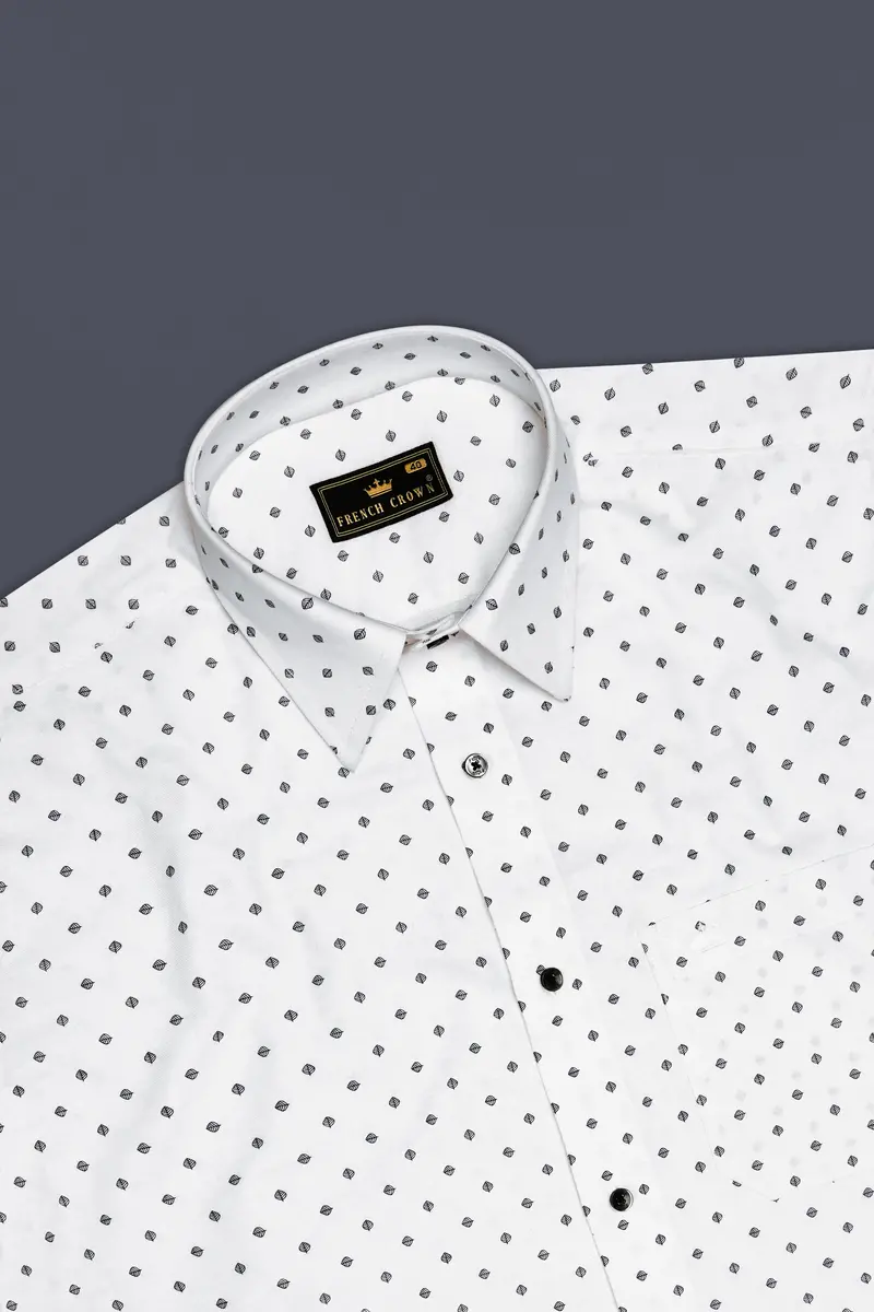 Linenleaf-Bright White Leaf Printed Oxford Premium Cotton Dress Shirt 5