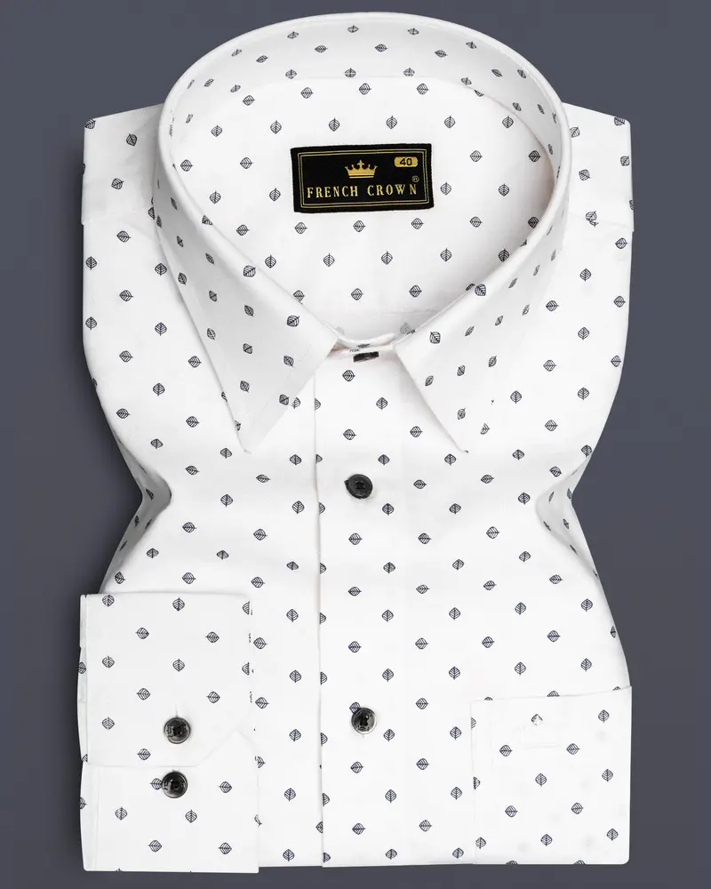 Linenleaf-Bright White Leaf Printed Oxford Premium Cotton Dress Shirt 6