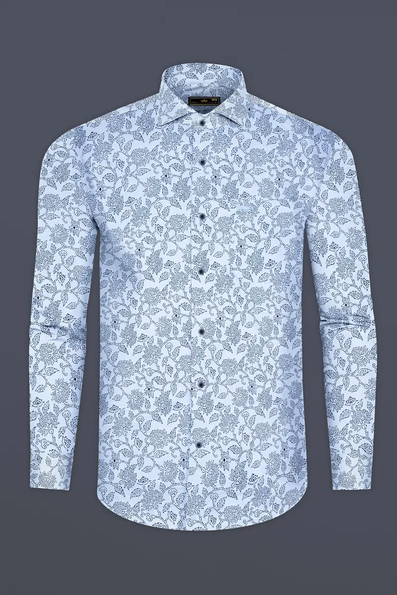 Link Water Blue With Madison Blue Leaves Printed Luxurious Linen Shirt 4