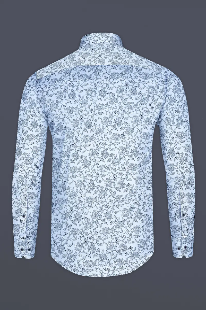 Link Water Blue With Madison Blue Leaves Printed Luxurious Linen Shirt 6