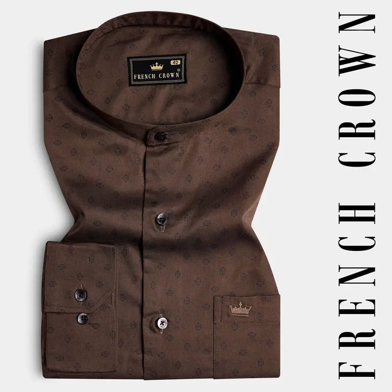 Lisbon Brown Twill Printed Premium Cotton Shirt 1