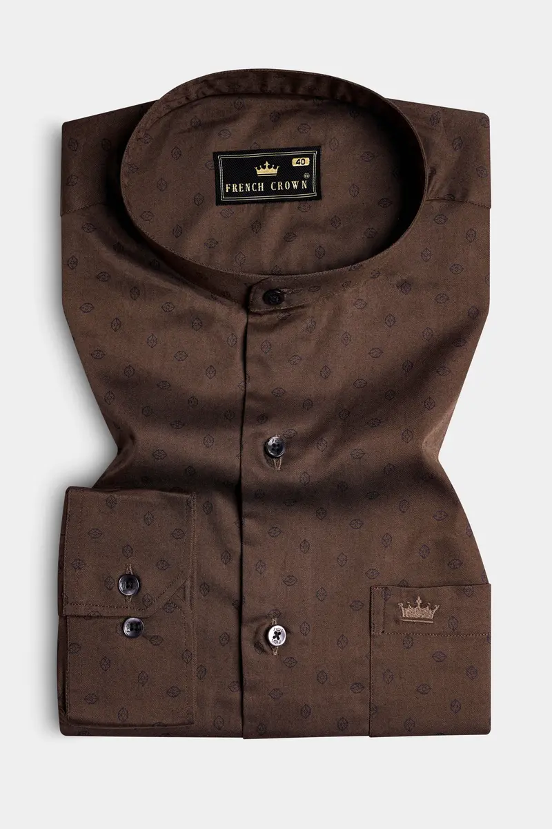 Lisbon Brown Twill Printed Premium Cotton Shirt 4