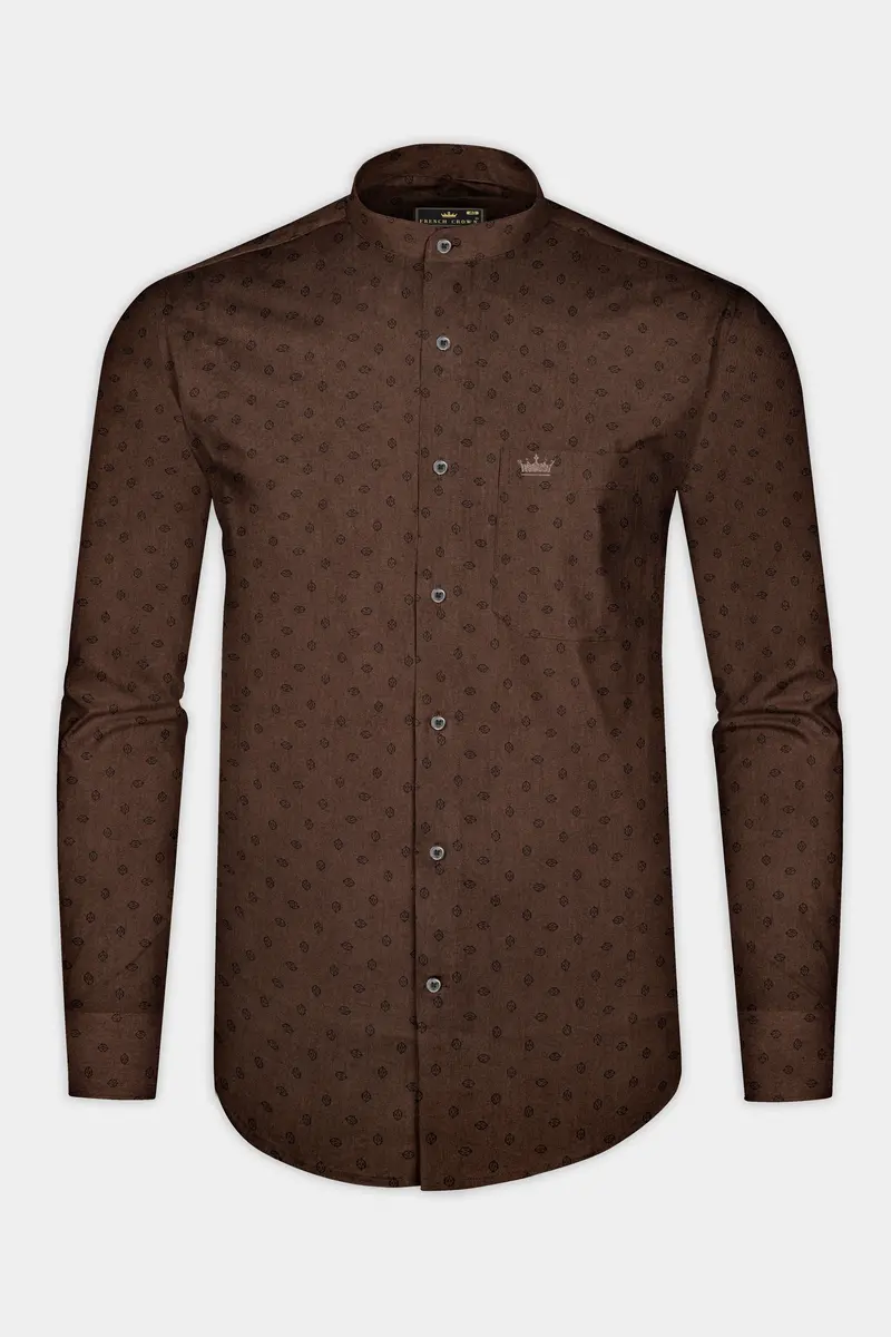 Lisbon Brown Twill Printed Premium Cotton Shirt 5