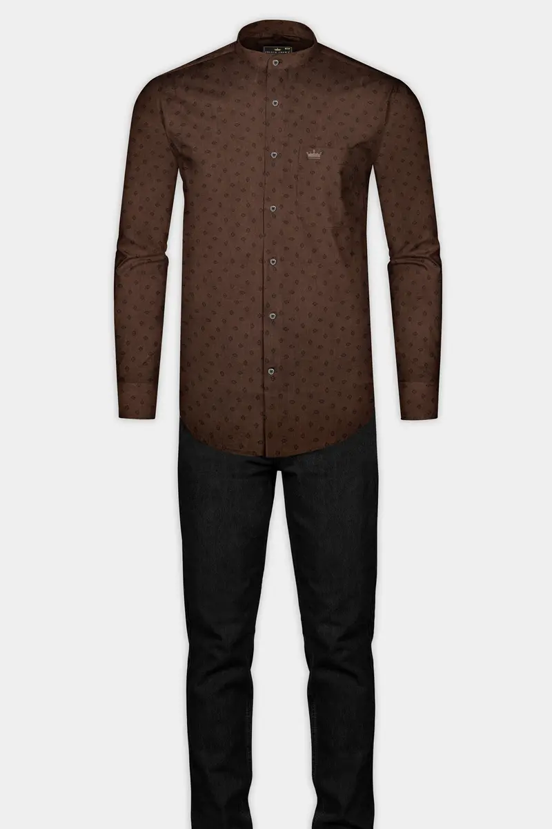 Lisbon Brown Twill Printed Premium Cotton Shirt 7