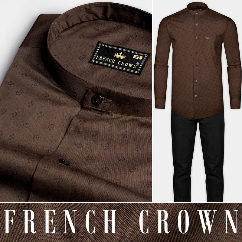 Lisbon Brown Twill Printed Premium Cotton Shirt 8