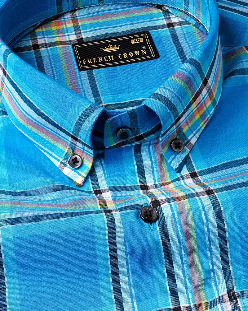 Lochmara Blue Plaid Premium Cotton Shirt 1