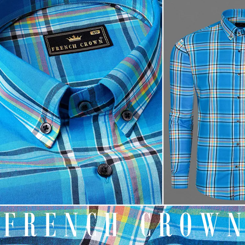 Lochmara Blue Plaid Premium Cotton Shirt 10