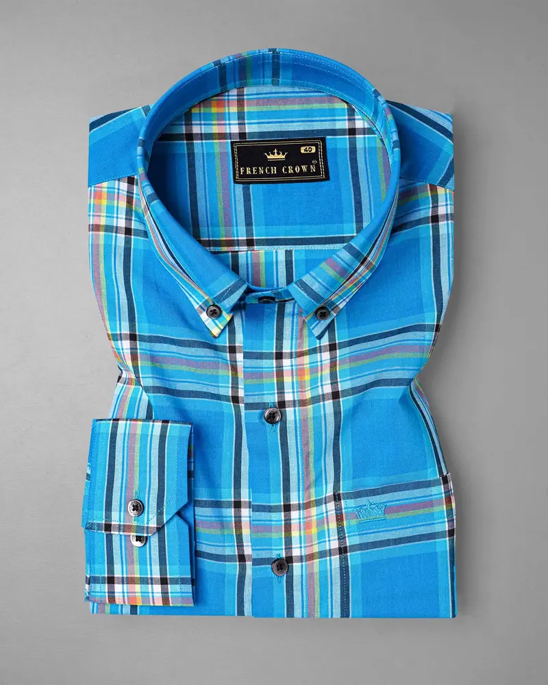 Lochmara Blue Plaid Premium Cotton Shirt 3