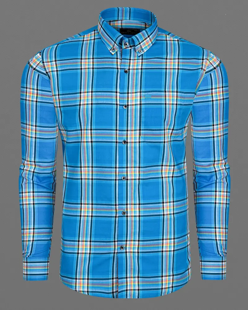 Lochmara Blue Plaid Premium Cotton Shirt 5