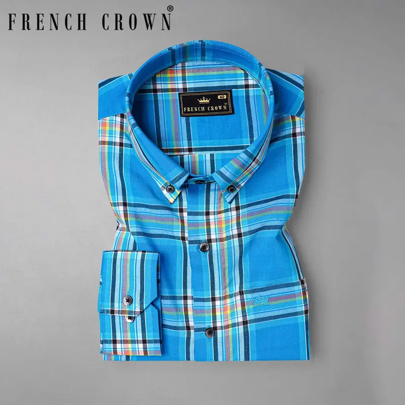 Lochmara Blue Plaid Premium Cotton Shirt 7
