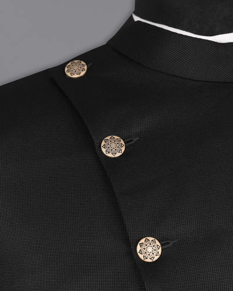 Log Cabin Black Cross Placket Wool Rich Bandhgala Blazer 4