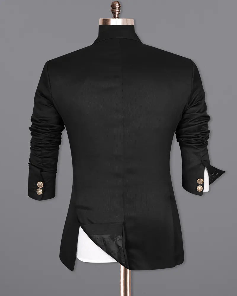 Log Cabin Black Cross Placket Wool Rich Bandhgala Blazer 7