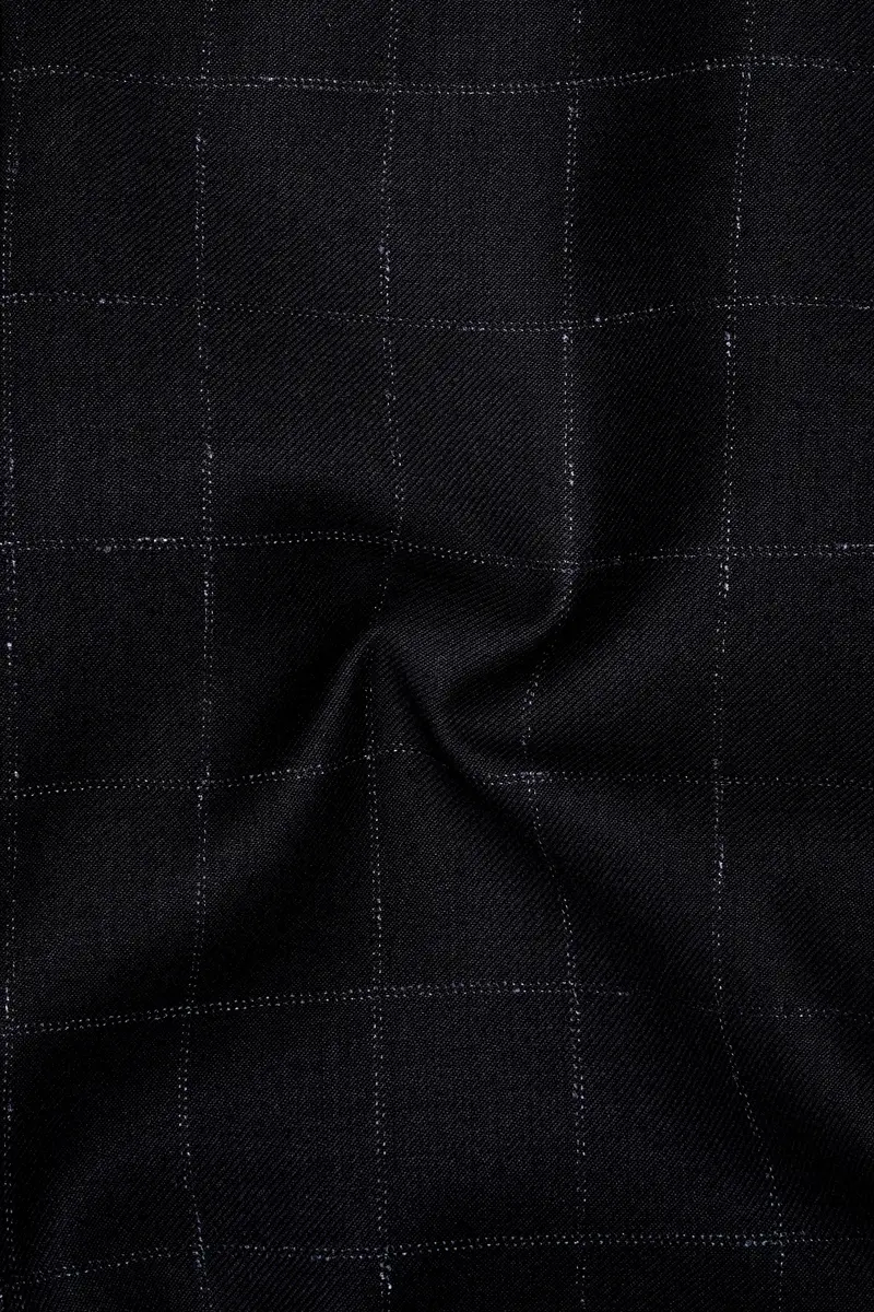 Log Cabin Black Super Fine Windowpane Cross Placket Wool Rich Bandhgala Blazer 3
