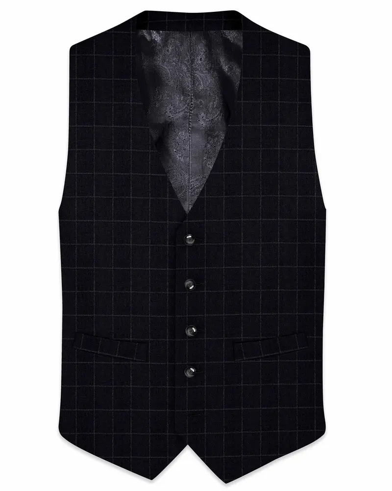 Log Cabin Black Super Fine  Windowpane Wool Rich Waistcoat 1