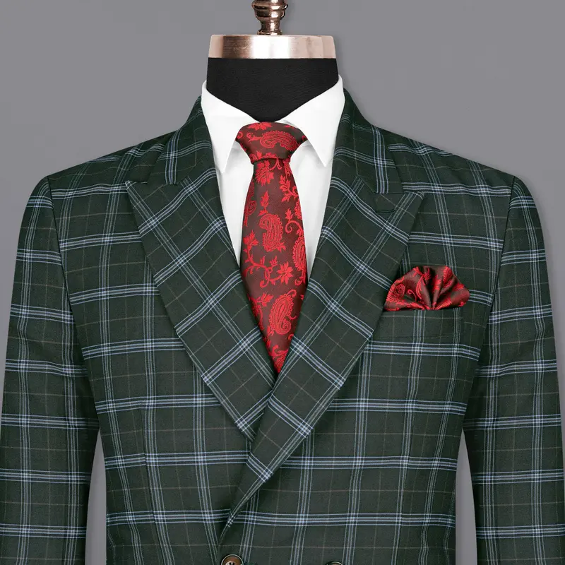 Log Cabin Green Super Fine Windowpane Wool Rich Double Breasted Blazer 1