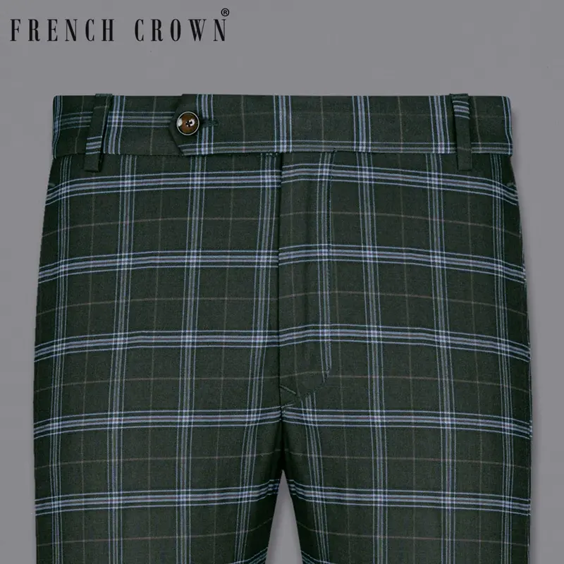 Log Cabin Green Super Fine Windowpane Wool Rich Pant 1