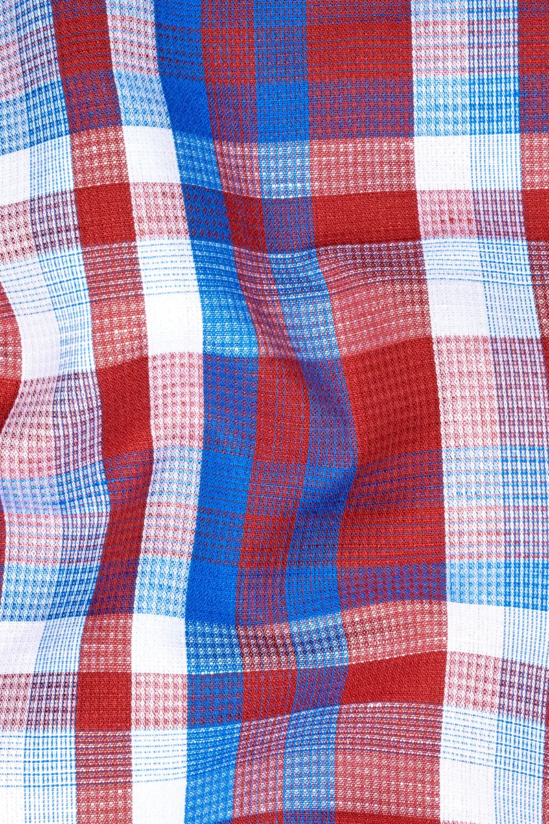 Lonestar Red With Blue Checkered Dobby Textured Premium Cotton Shirt 2
