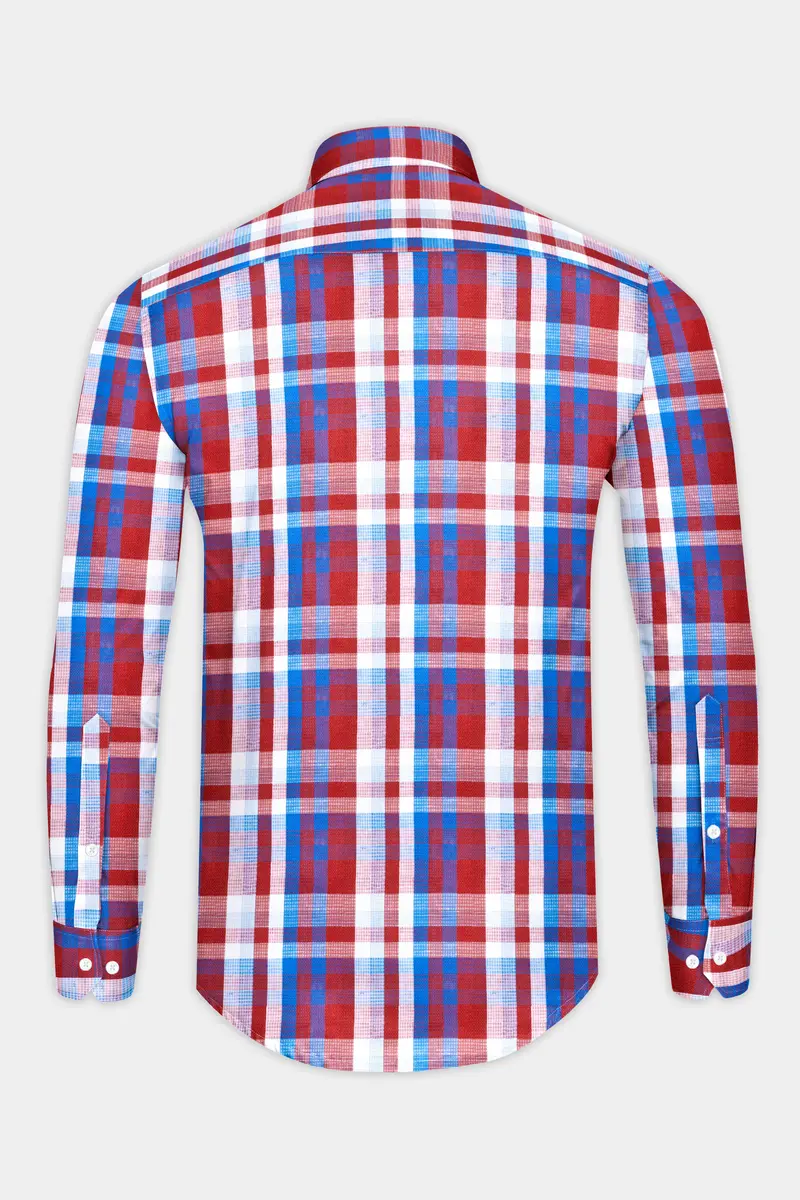 Lonestar Red With Blue Checkered Dobby Textured Premium Cotton Shirt 5