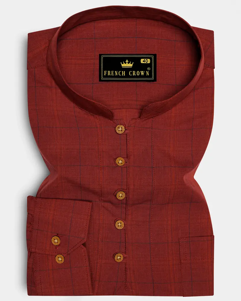 Lotus Red Plaid Premium Cotton Kurta Shirt 1
