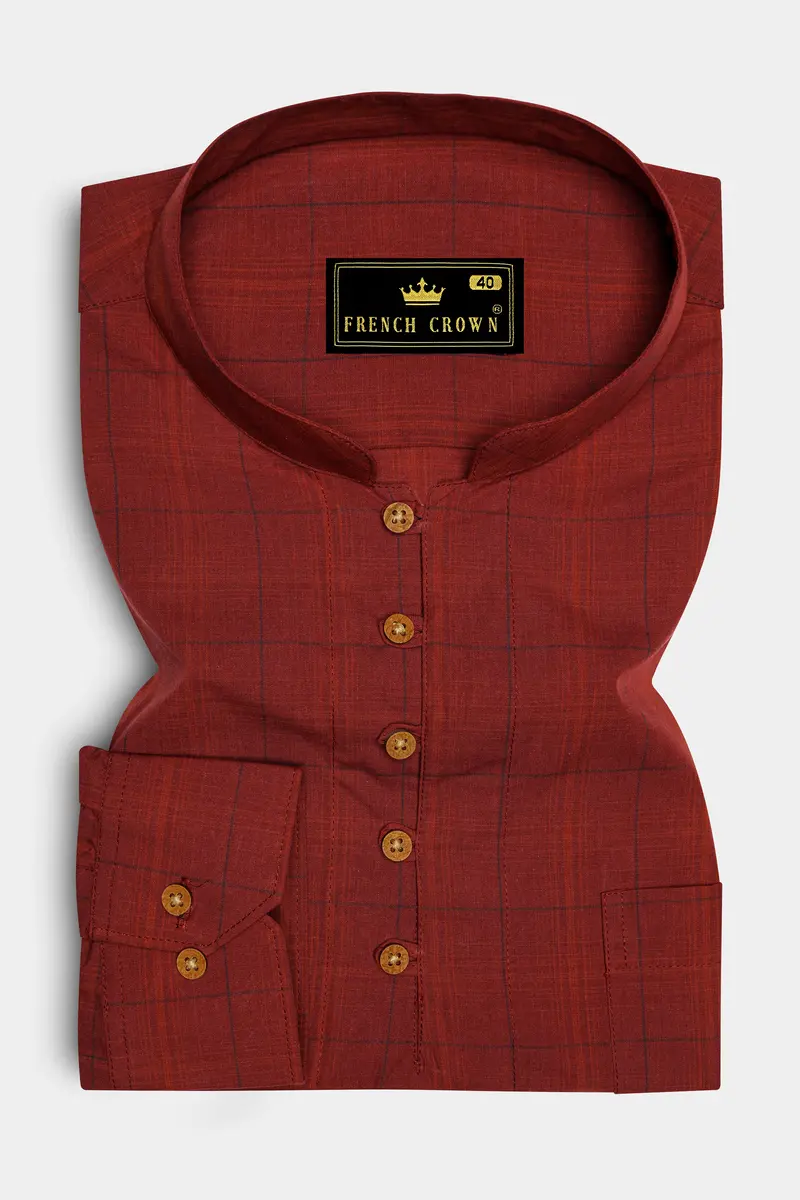 Lotus Red Plaid Premium Cotton Kurta Shirt 2