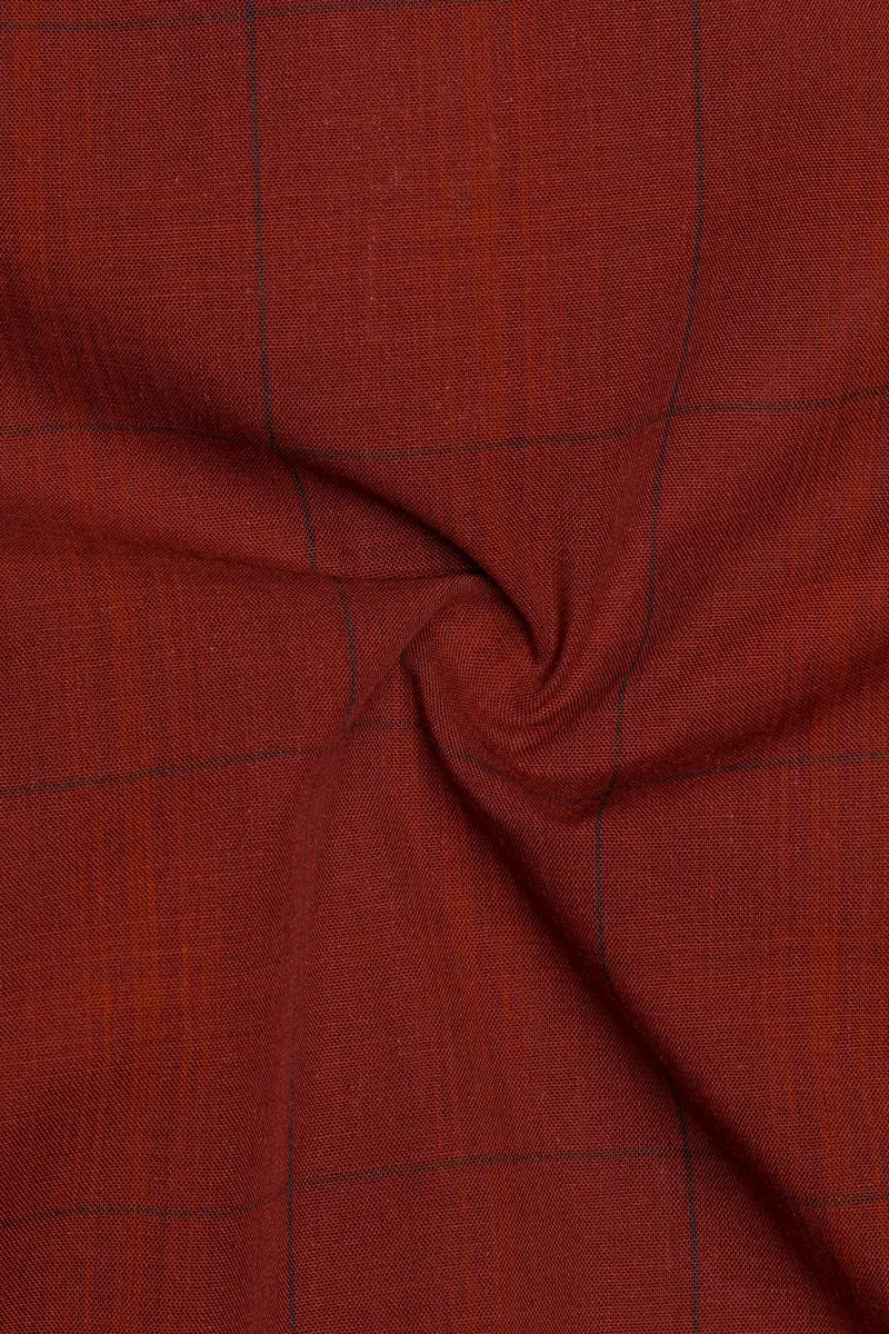 Lotus Red Plaid Premium Cotton Kurta Shirt 3