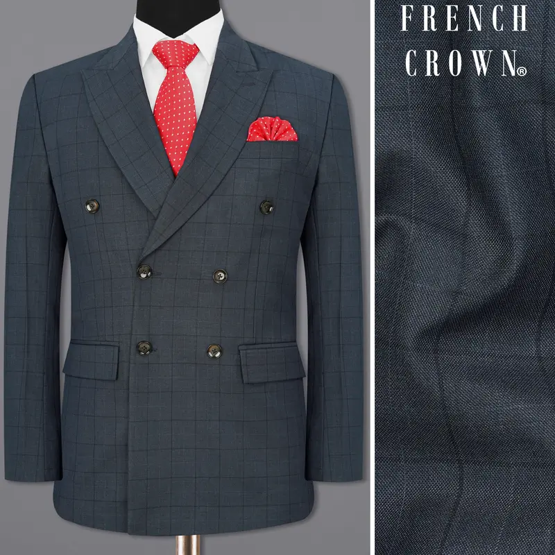 Lridium With Mirage Plaid Windowpane Double Breasted Blazer 1