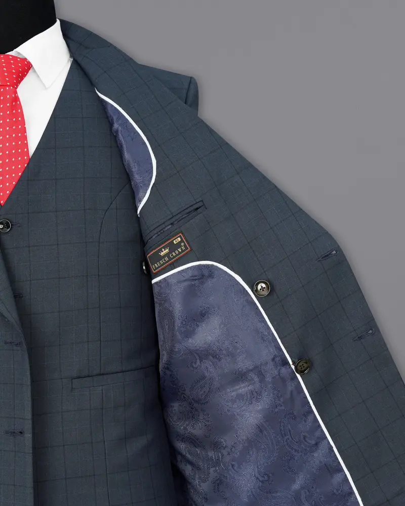 Lridium With Mirage Plaid Windowpane Double Breasted Blazer 7