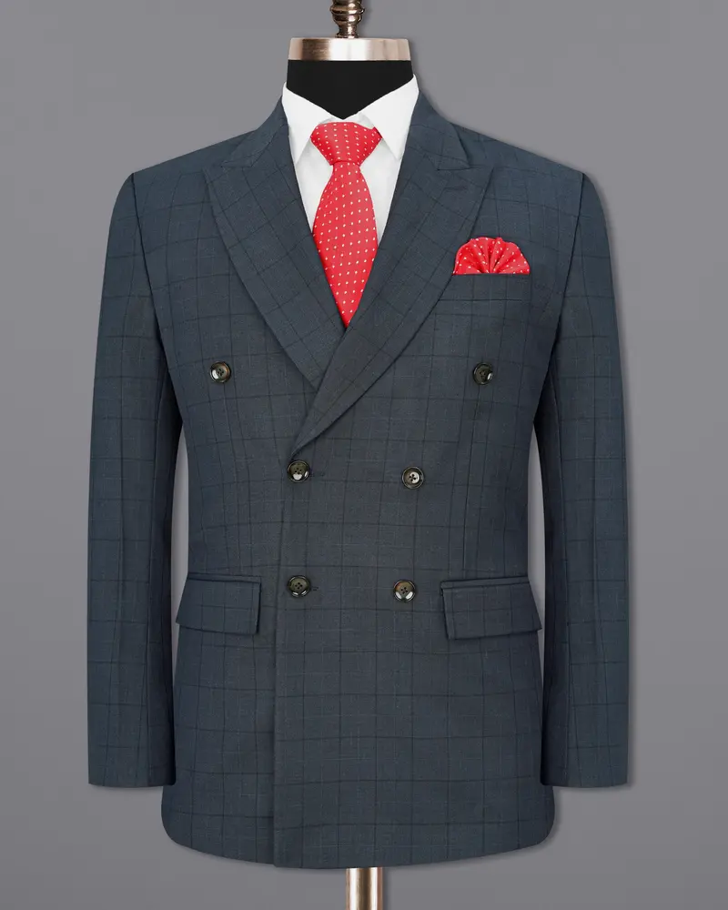 Lridium With Mirage Plaid Windowpane Double Breasted Blazer 8