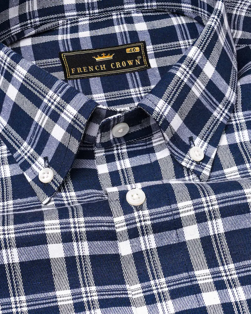 Lucky Point Blue Twill Plaid Premium Cotton Shirt 1