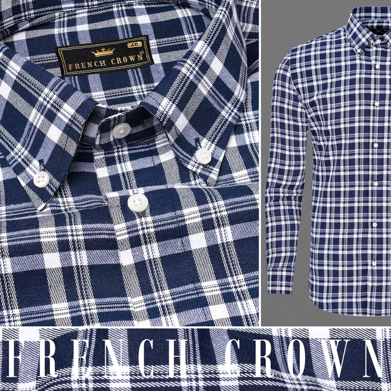 Lucky Point Blue Twill Plaid Premium Cotton Shirt 10