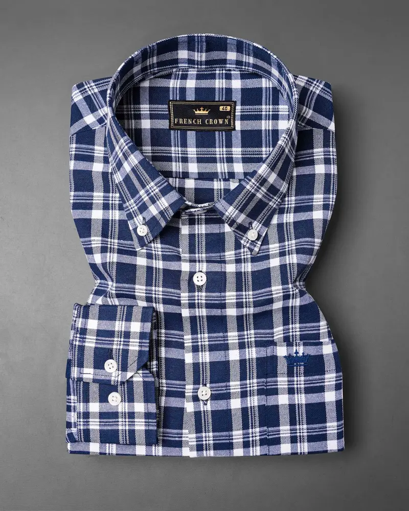 Lucky Point Blue Twill Plaid Premium Cotton Shirt 3