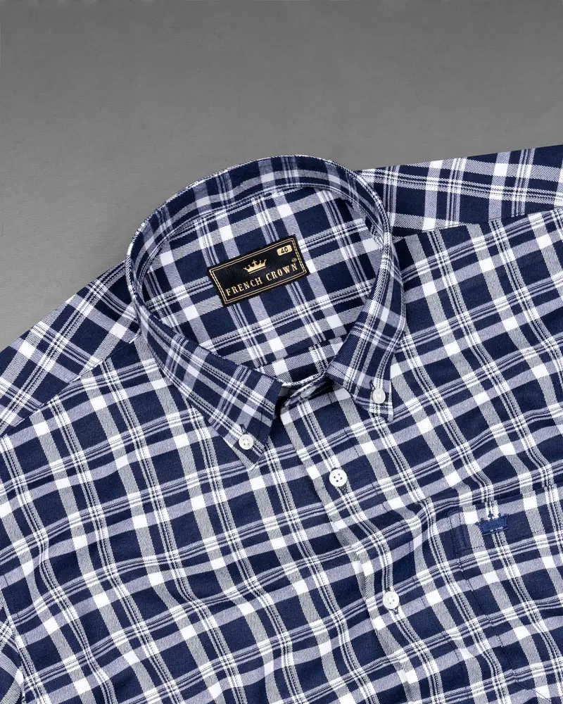 Lucky Point Blue Twill Plaid Premium Cotton Shirt 4