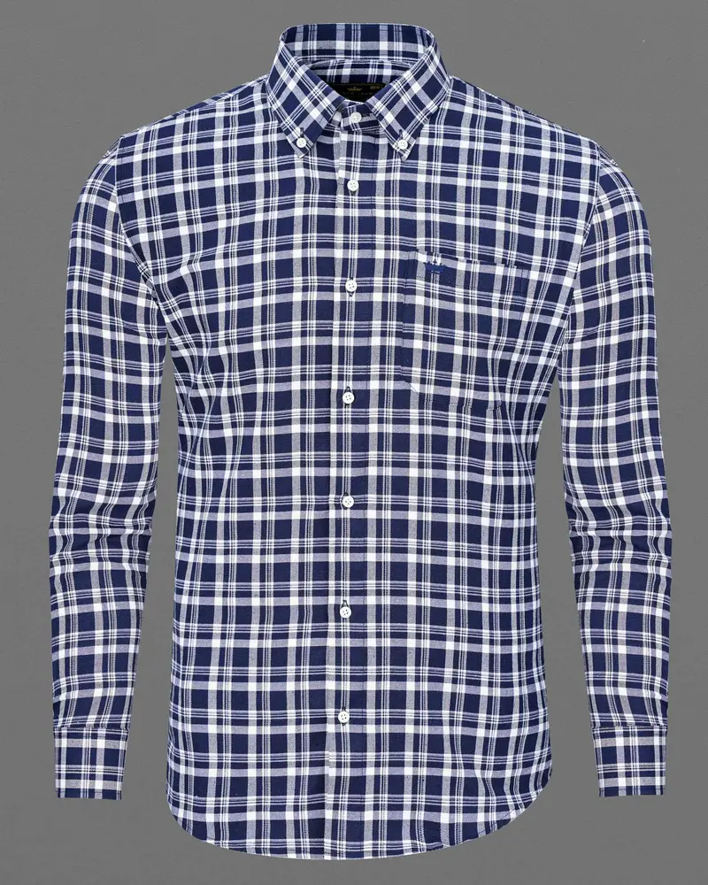 Lucky Point Blue Twill Plaid Premium Cotton Shirt 5