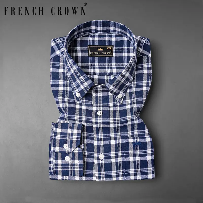 Lucky Point Blue Twill Plaid Premium Cotton Shirt 7