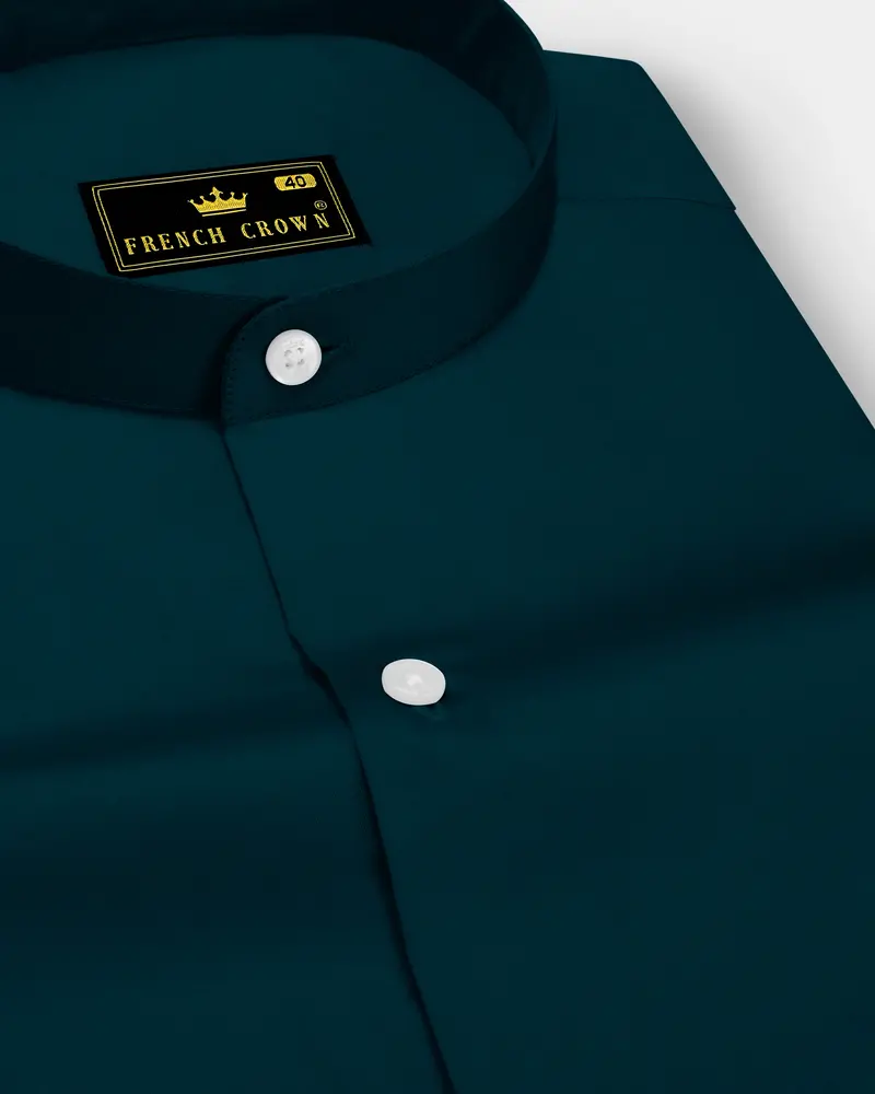 Luminor-Firefly Blue Subtle Sheen Super Soft Premium Cotton Mandarin Dress Shirt 1