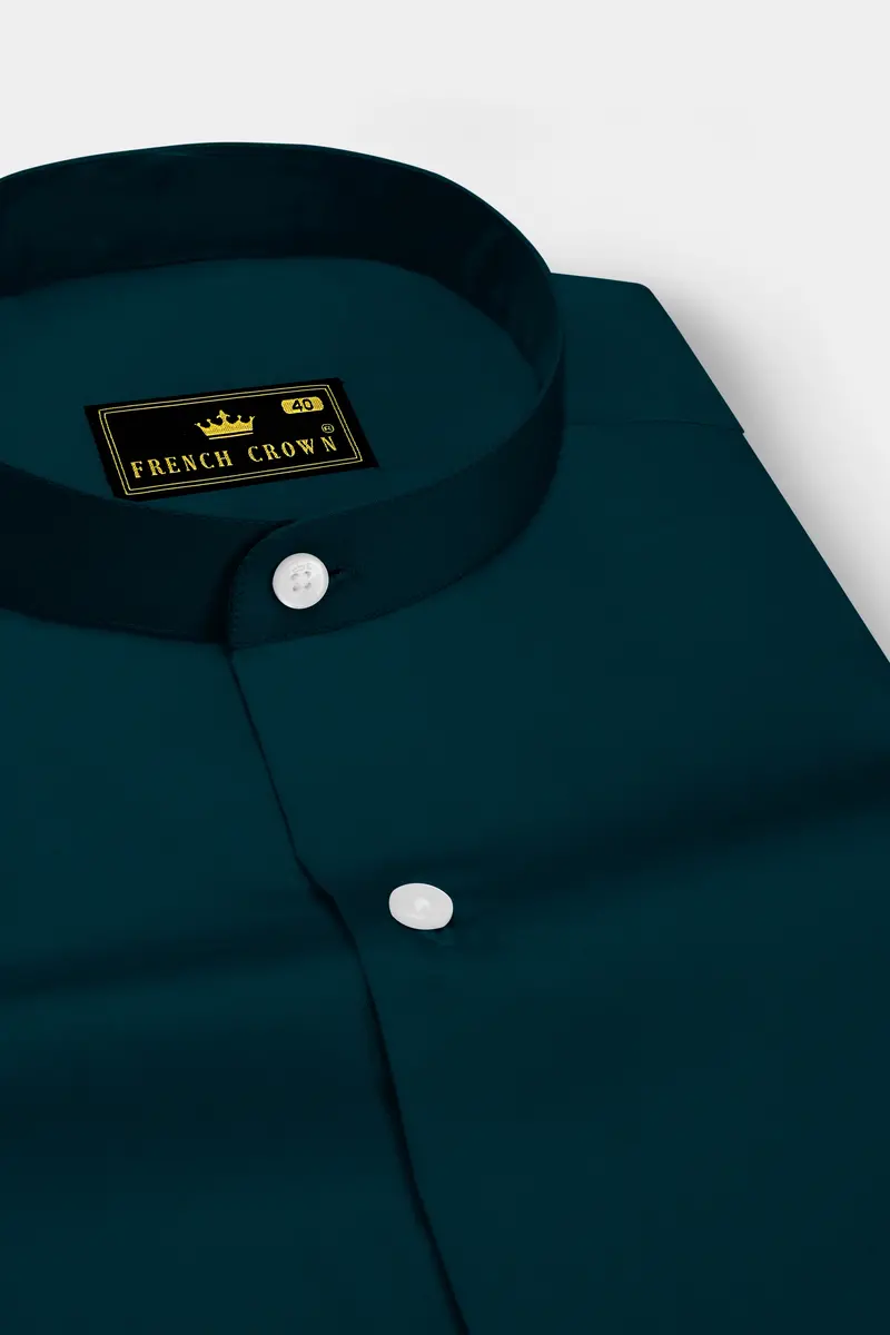 Luminor-Firefly Blue Subtle Sheen Super Soft Premium Cotton Mandarin Dress Shirt 2
