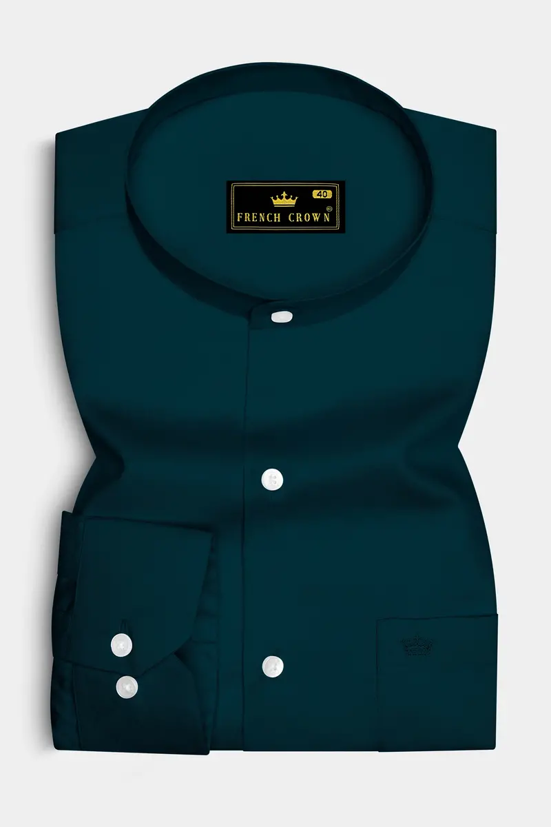 Luminor-Firefly Blue Subtle Sheen Super Soft Premium Cotton Mandarin Dress Shirt 4