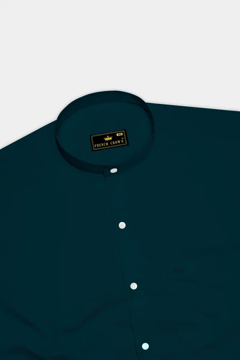 Luminor-Firefly Blue Subtle Sheen Super Soft Premium Cotton Mandarin Dress Shirt 5