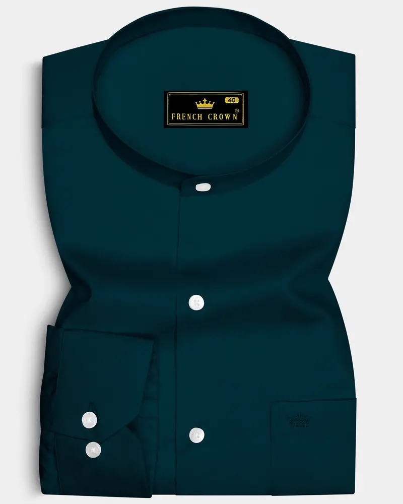 Luminor-Firefly Blue Subtle Sheen Super Soft Premium Cotton Mandarin Dress Shirt 6