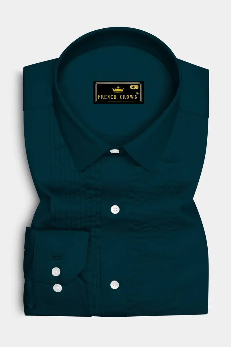 Luminor-Firefly Blue Subtle Sheen Super Soft Premium Cotton Tuxedo Dress Shirt 2