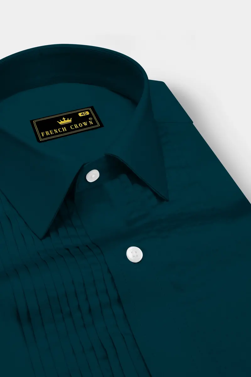 Luminor-Firefly Blue Subtle Sheen Super Soft Premium Cotton Tuxedo Dress Shirt 4