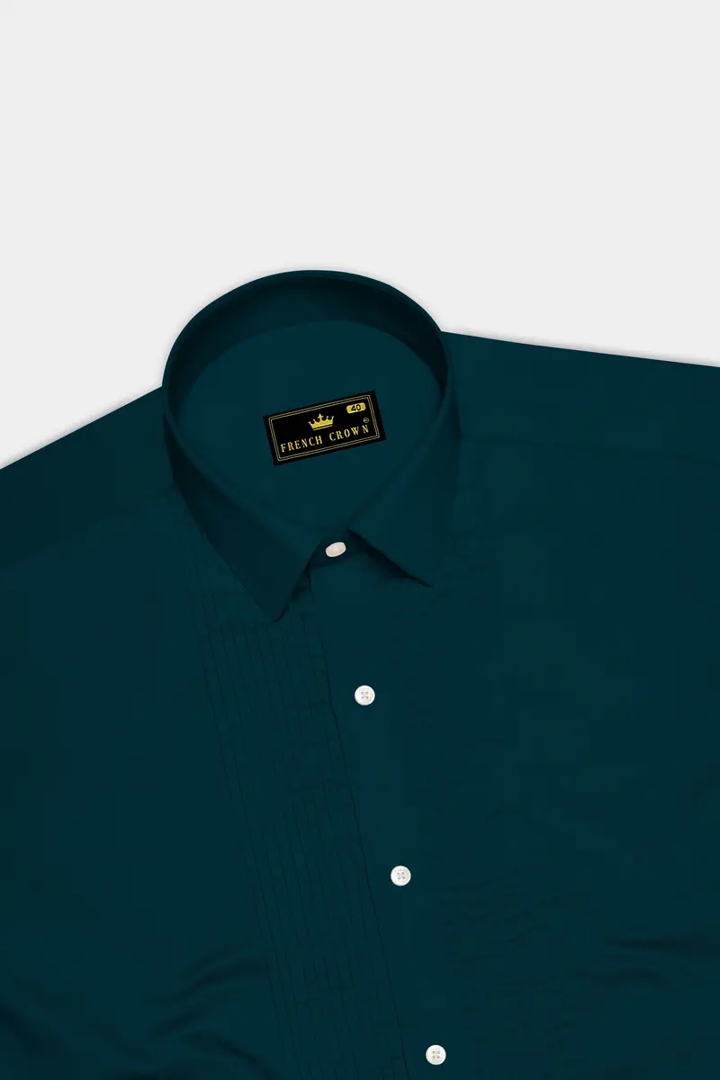 Luminor-Firefly Blue Subtle Sheen Super Soft Premium Cotton Tuxedo Dress Shirt 5