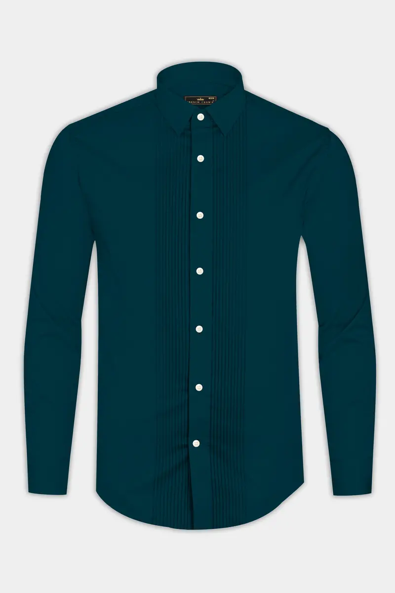 Luminor-Firefly Blue Subtle Sheen Super Soft Premium Cotton Tuxedo Dress Shirt 6
