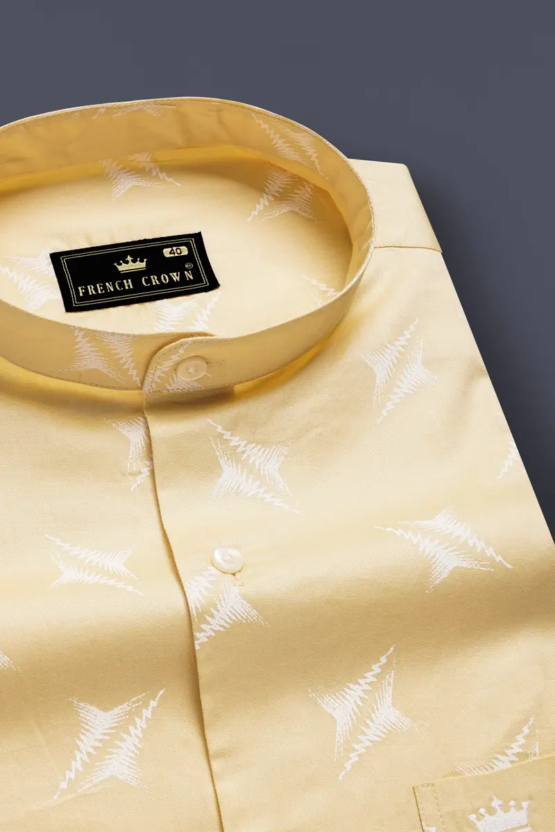 Luminoussun-Chamois Yellow Printed Subtle Sheen Super Soft Premium Cotton Shirt 1