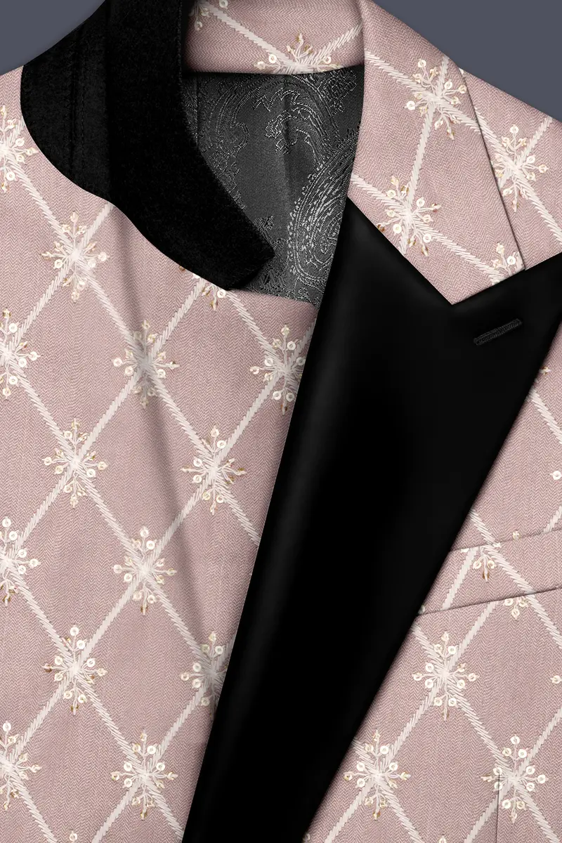 Luminza-Martini Cream Merlot Red Multicolour Thread And Sequin Embroidered Designer Peak Lapel Tuxedo Blazer 4