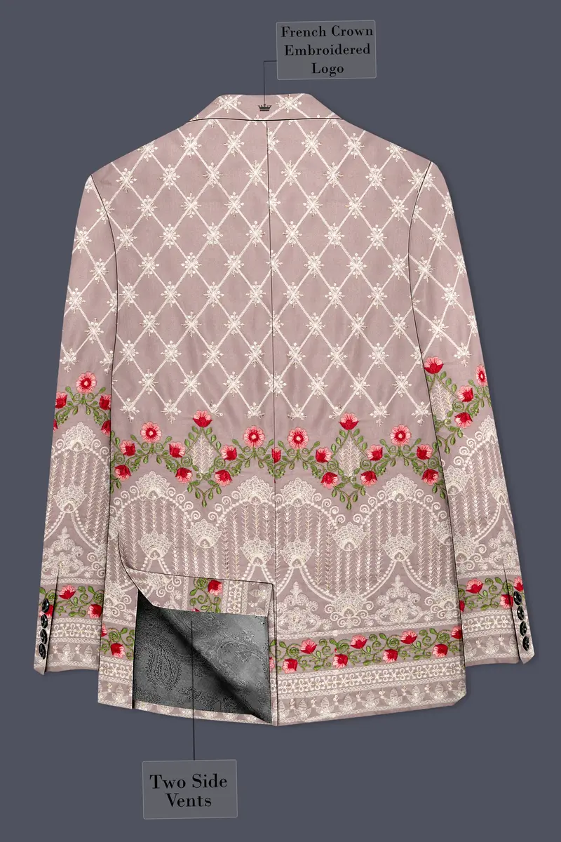 Luminza-Martini Cream Merlot Red Multicolour Thread And Sequin Embroidered Designer Peak Lapel Tuxedo Blazer 8