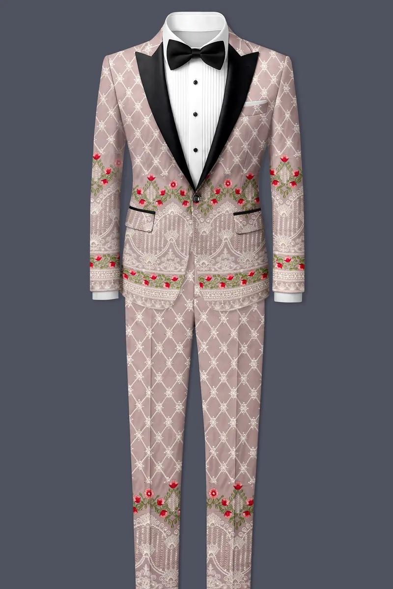 Luminza-Martini Cream Merlot Red Multicolour Thread And Sequin Embroidered Designer Peak Lapel Tuxedo Blazer 9