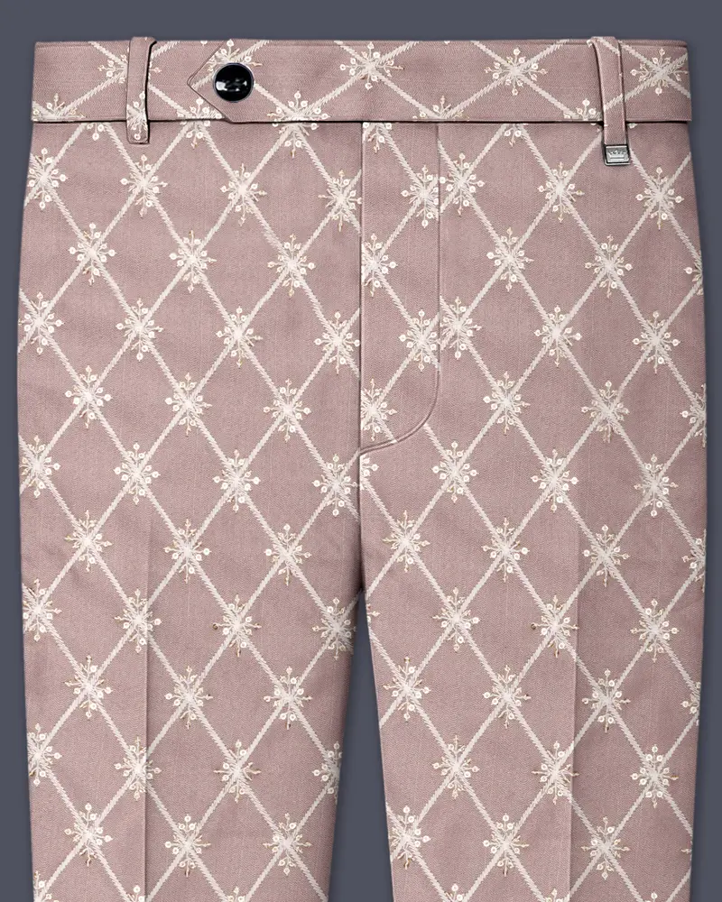 Luminza-Martini Cream Merlot Red Multicolour Thread And Sequin Embroidered Designer Stretchable Waistband Pant 1