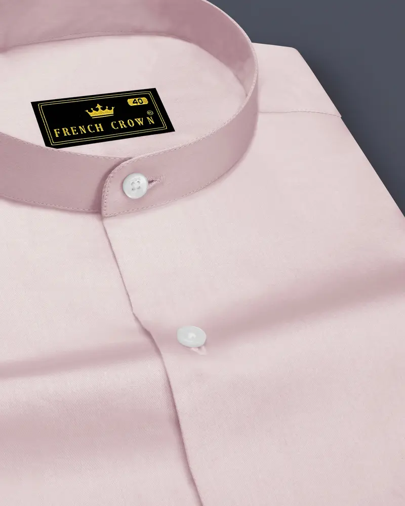 Lumivon-Silver Cream Subtle Sheen Super Soft Premium Cotton Mandarin Dress Shirt 1