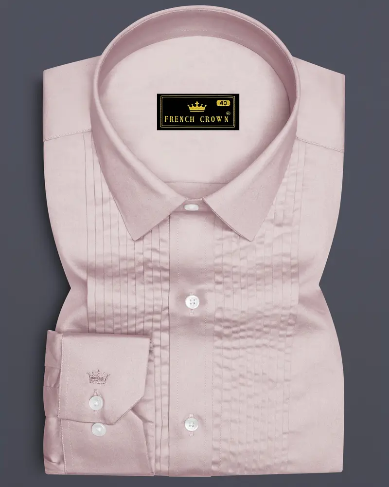 Lumivon-Silver Cream Subtle Sheen Super Soft Premium Cotton Tuxedo Dress Shirt 1